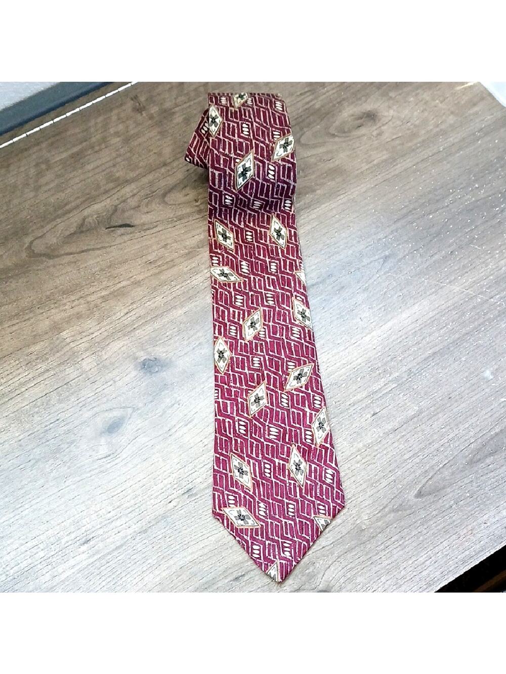 Vivace Silk Red Square And Floral Tie Vintage